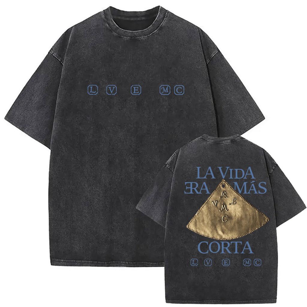 Vintage Washed Milo J La Vida Era Mas Corta LVEMC Tour 2026 Graphic T-shirts Men's Women High Quality Oversized Cotton T-shirt