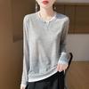 Women's Faux Two-Piece Color Block Knit Top with Round Neck and Long Sleeves - Spring Collection