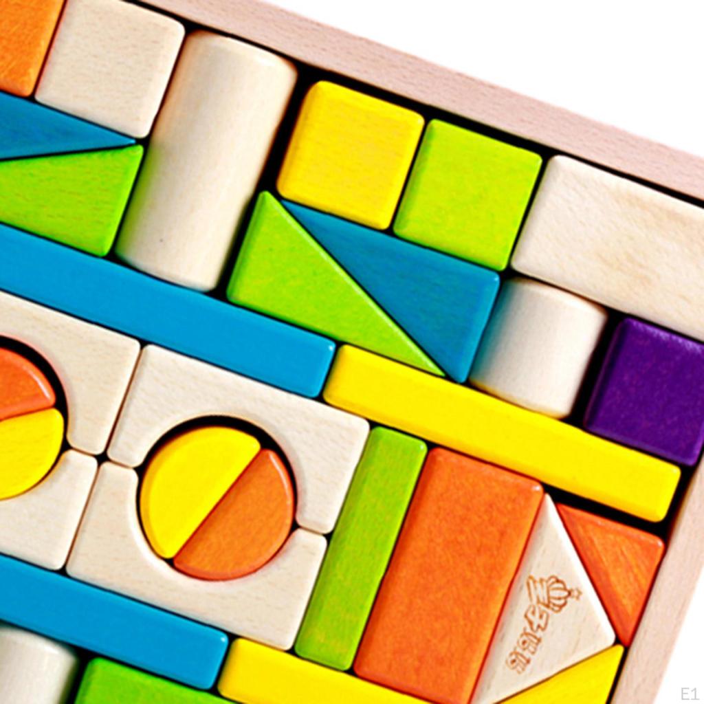 Colorful Wood Blocks Fine Motor Skill Geometry Construction Toys Set Building Stacking