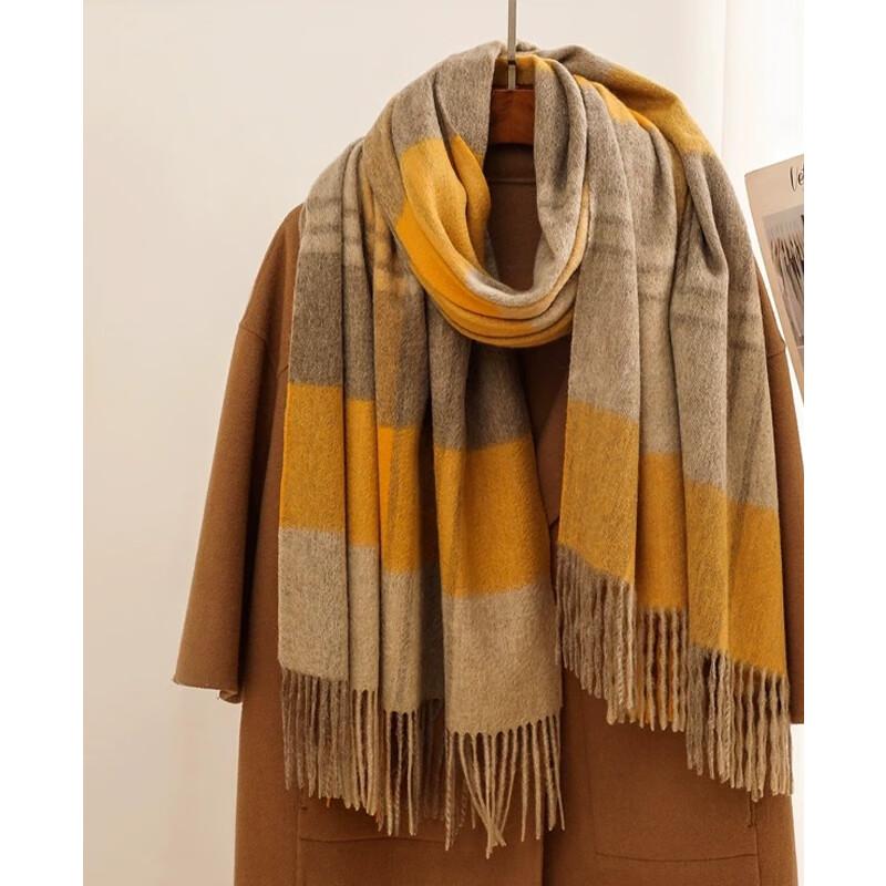 VICTORIA&VERA Maillard Style Plaid Tassel Scarf