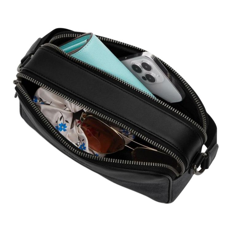 Coach Graham 23 Brand Logo Adjustable Shoulder Strap Faux Leather And Cowhide Crossbody Bag Medium Men crossbody bag Black CV921-QBMI5