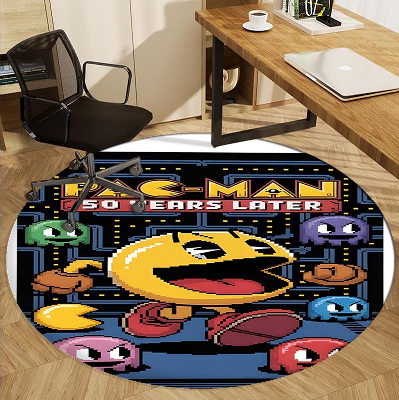 PAC Pattern Round Rug, Indoor/Outdoor Mat, for Picnic, Gameroom, Bedroom, Office, Living Room, Home Decor Carpet, Birthday Gift