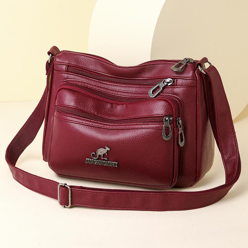 

Женская сумка через плечо среднего размера, черная моющаяся кожаная женская сумка среднего возраста, сумки с несколькими карманами, оригинальные женские сумки через плечо красный