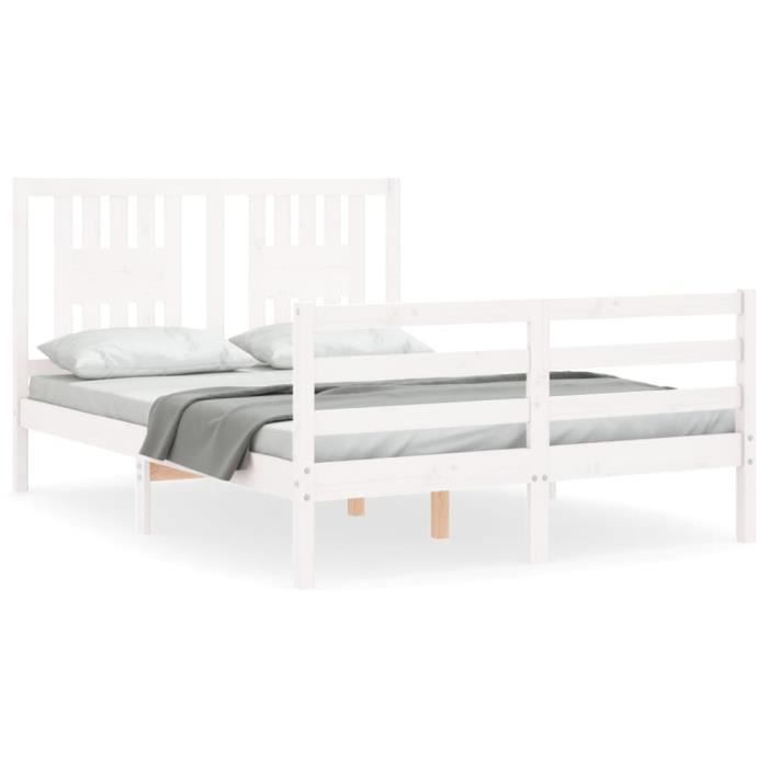 VidaXL Bed Frame with Headboard White 140x190 Cm Solid Wood 3194552