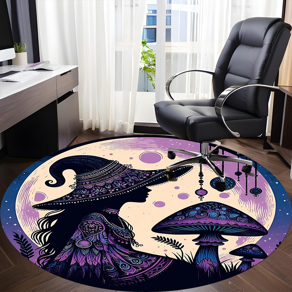 1PC Witch Mushrooms Office Round Area Rug, Indoor Mat Suitable For Office, Under Office Chairs Bedroom Living Room Home Decor, Room Deco 022