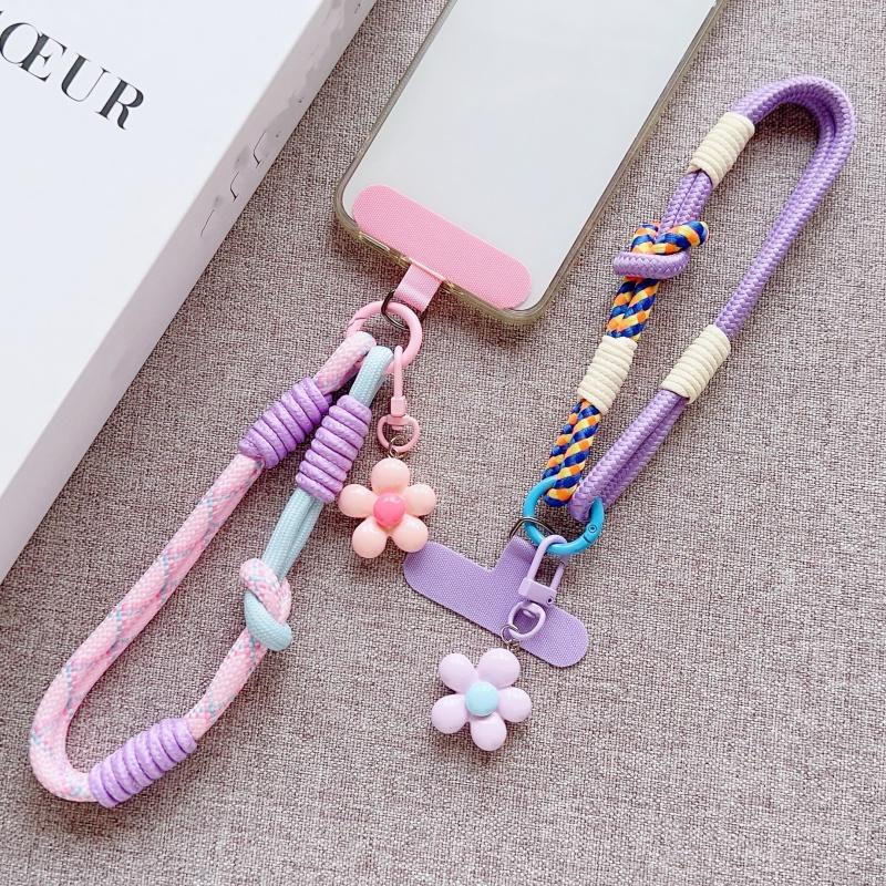 Y2k Korea Ctue Flower Candy Color Phone Lanyard Simplicity Short Phone Strap Pearl Style Phone Chain Bracelet Phone Accessories