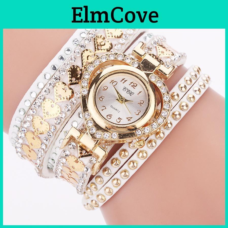 Bracelet Women Quartz Rhinestone Leather Wristwatches Clock Ladies Dress Watches Gift