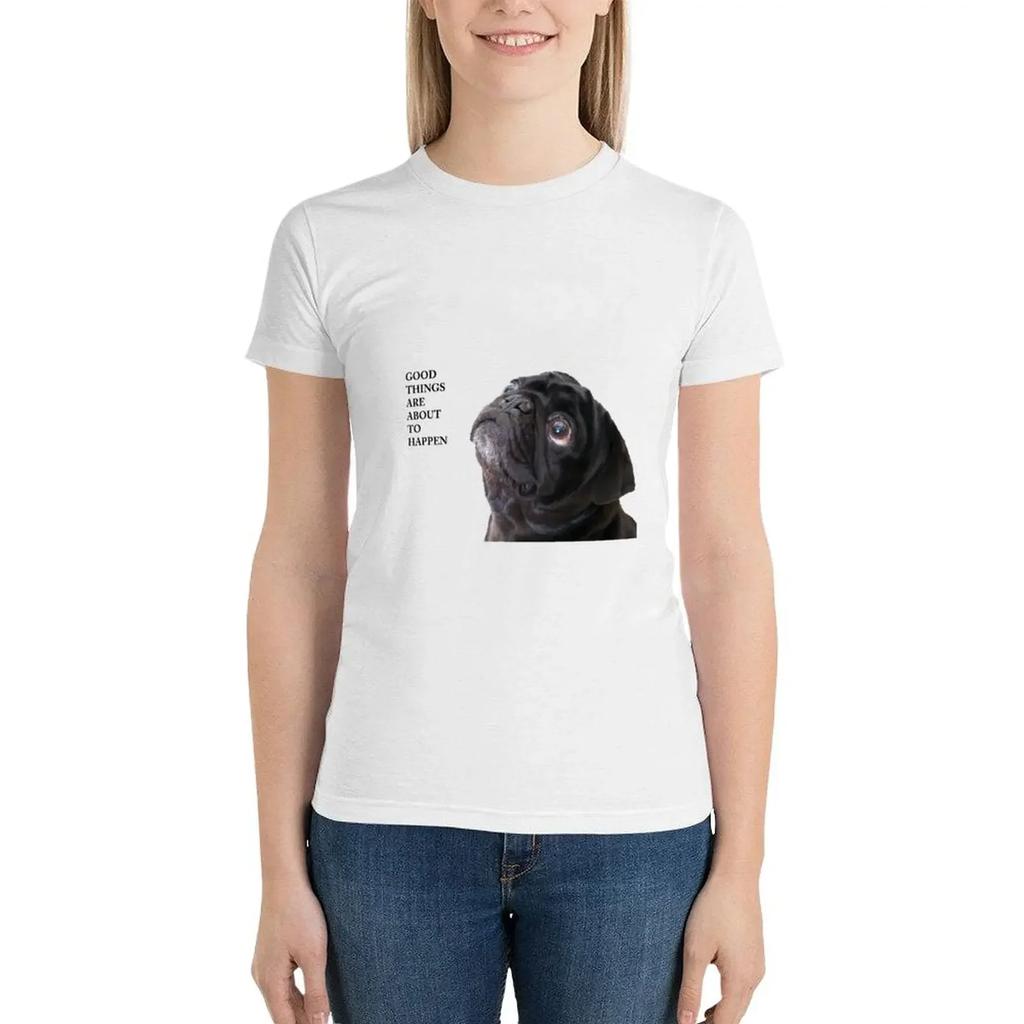 Good Things Black Pug T-Shirt Cute Clothes Kawaii Clothes Aesthetic Clothing Women T-shirts