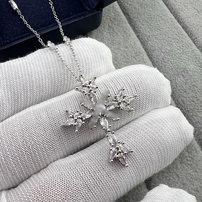 2025 Marquise Diamond Snowflake Cross Necklace: Luxury Korean-Style Women s Spear Flower Design