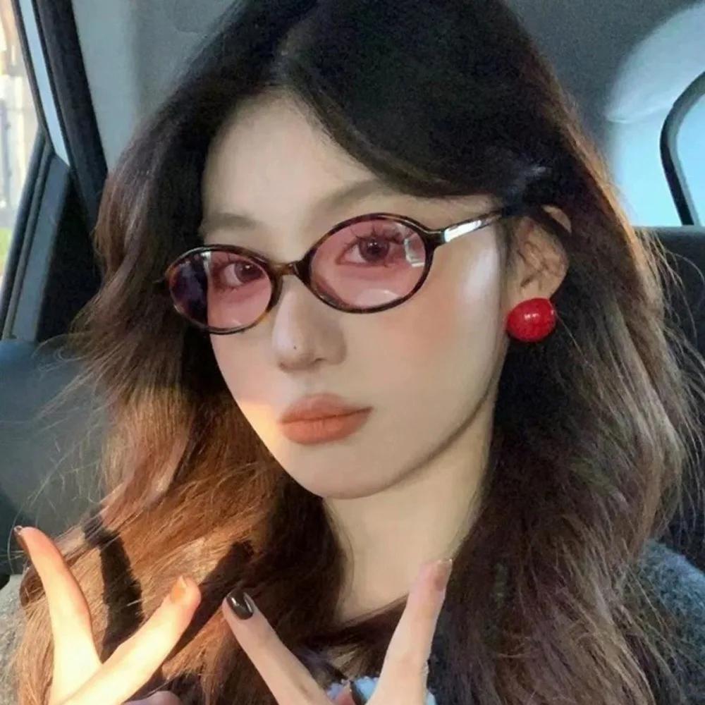 2pcs Women Oval Retro Glasses Y2K Leopard Small Frame GlasseVintage Female Girls Eyewear Decorative Eyeglasses