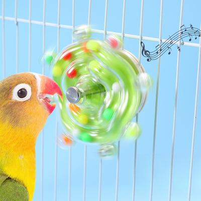 1pc Parrot Flying Saucer Spinning Music Colorful Pearl Rice Runner Pet Toy Decompression Bird Fun Safe and Healthy Transparent