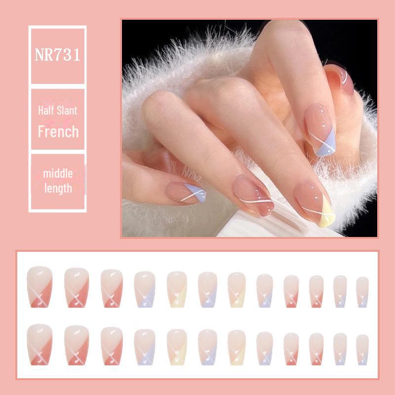 Medium & Long Rectangular T-Shaped Wearable French Cartoon Nail Art Patches - One Size Fake Nails