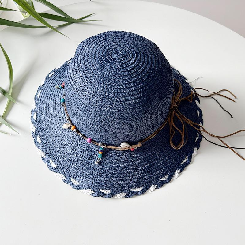 

Стиль Универсальная Шляпа Соломенная Плетеная Минималистичная Однотонная Женская Ретро Солнцезащитная Шляпа синий