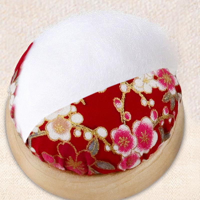 Vintage Stickkissen Halbrundes Nadelkissen mit Holzfuß Nadelhalter für DIY Handwerk Nähzubehör