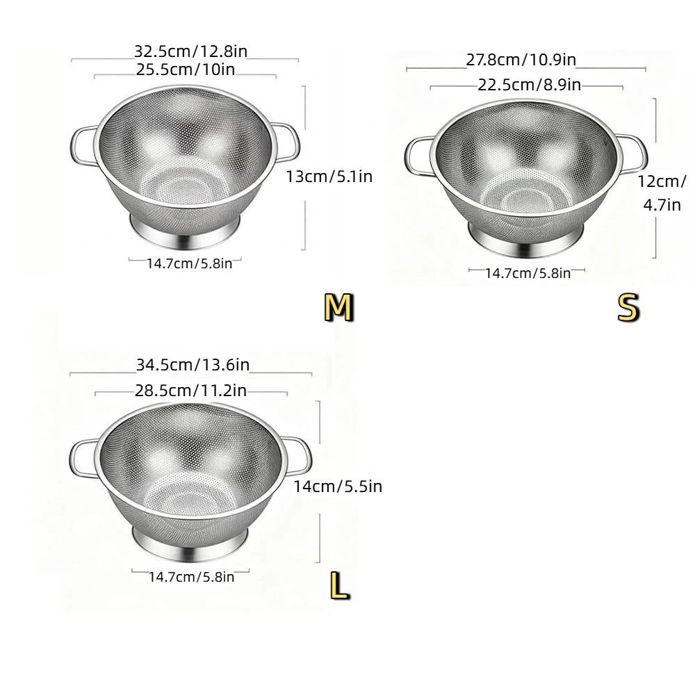 Fine Mesh Filter Stainless Steel Colander Solid Ring Base Kitchen Strainer Draining Basket Kitchen