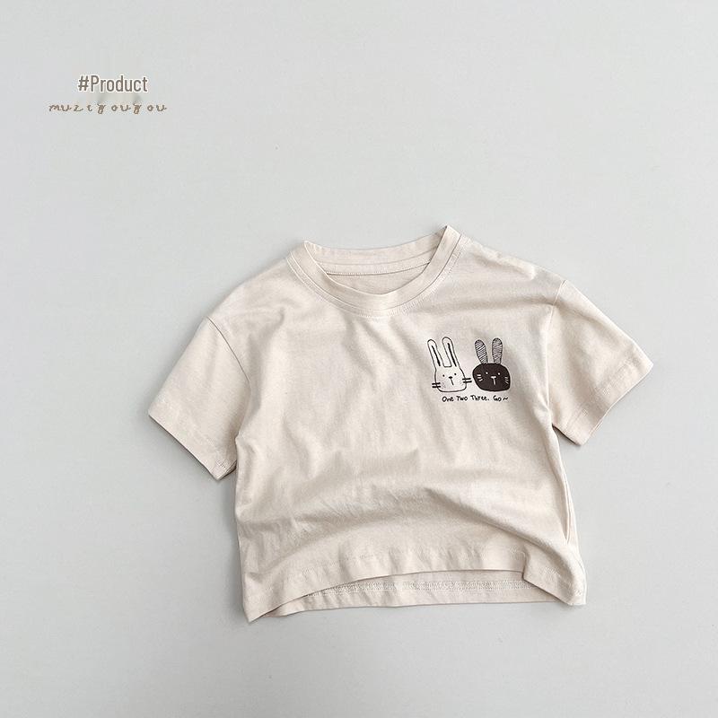 Cartoon Rabbit Summer T-Shirt - Kids' Short Sleeve Pure Cotton Top, Korean & Japanese Style