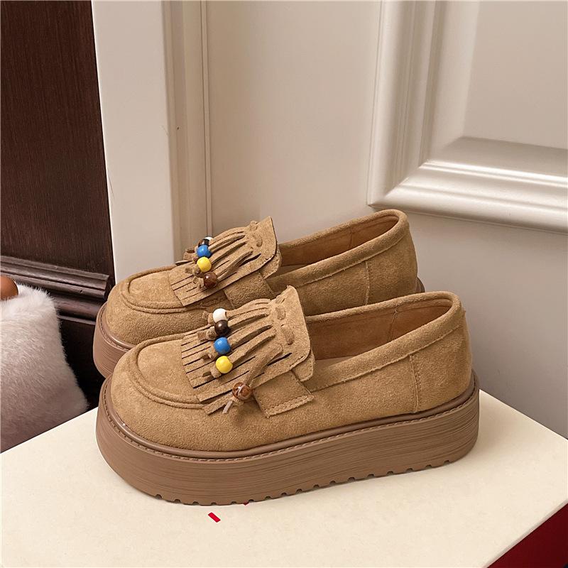 

Ретро биркенштоки на толстой подошве с бахромой и бусинами, женские маленькие одинарные туфли, новинка осени 2025, повседневные и удобные одинарные туфли на одном ремешке 35 хаки