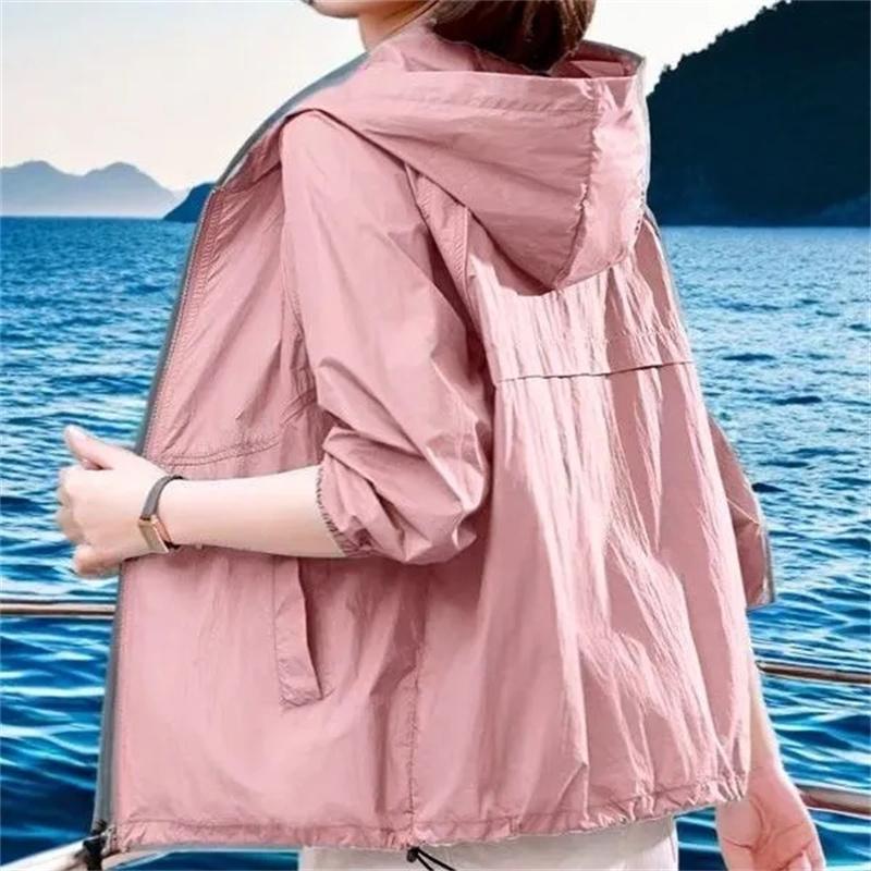 

Sunscreen Jacket Women s Summer Middle-Aged Mother Sports Thin Outwear Fashion Breathable Sun-Protective Clothing Coat 5XL рожевий