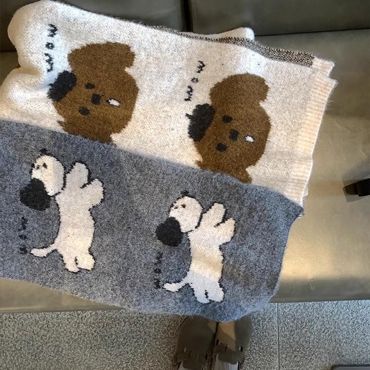 Damen Süßes Design Vielseitig Nische Hund Cartoon Herbst Und Winter Warme Atmosphäre Paar Schal Verdickt