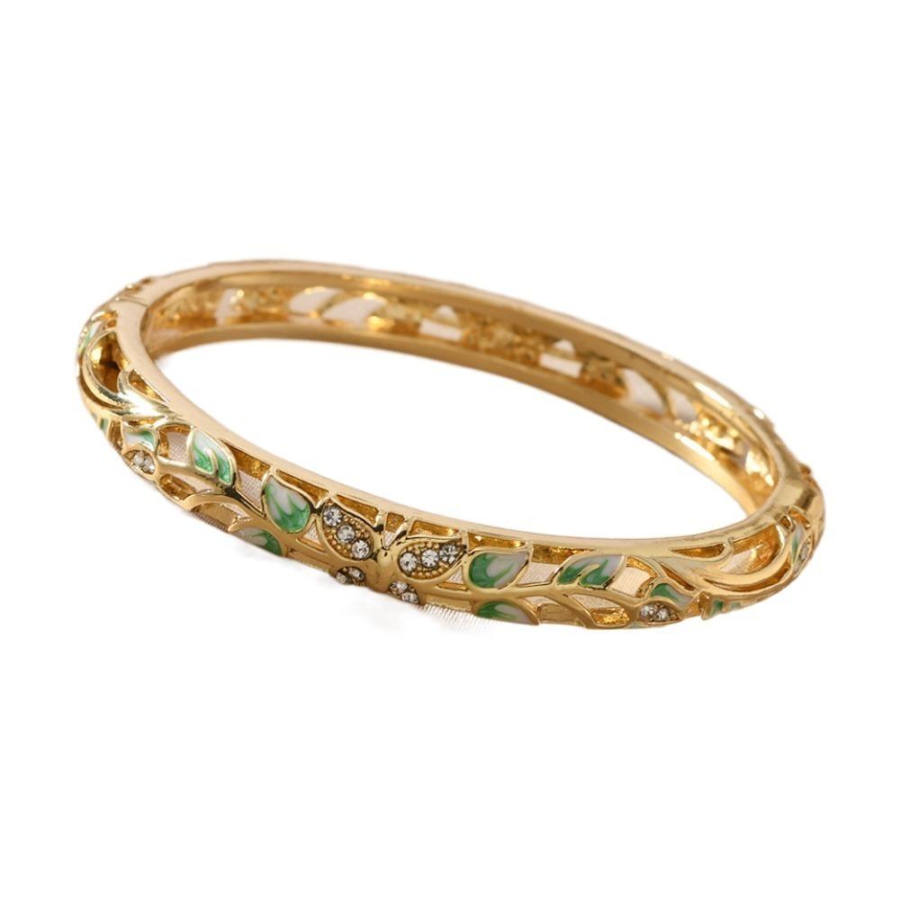 Shiny Vintage Cloisonne Bangle Ethnic Hollow Out Flower Bangle Drip Oil Enamel Bracelet  Girls