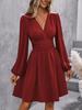 Asymmetric Neck Lantern Sleeve Ruffle Waist Dress
