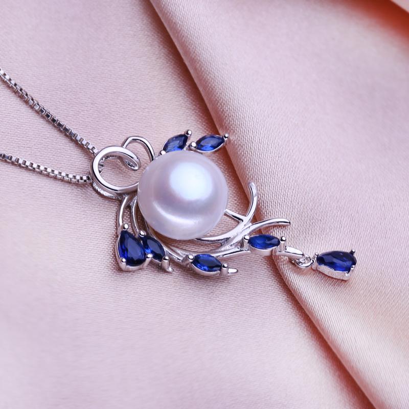 seniko 10-11mm Big Freshwater Pearl Fashion Green Austrian Crystal Leaf Necklaces For Women