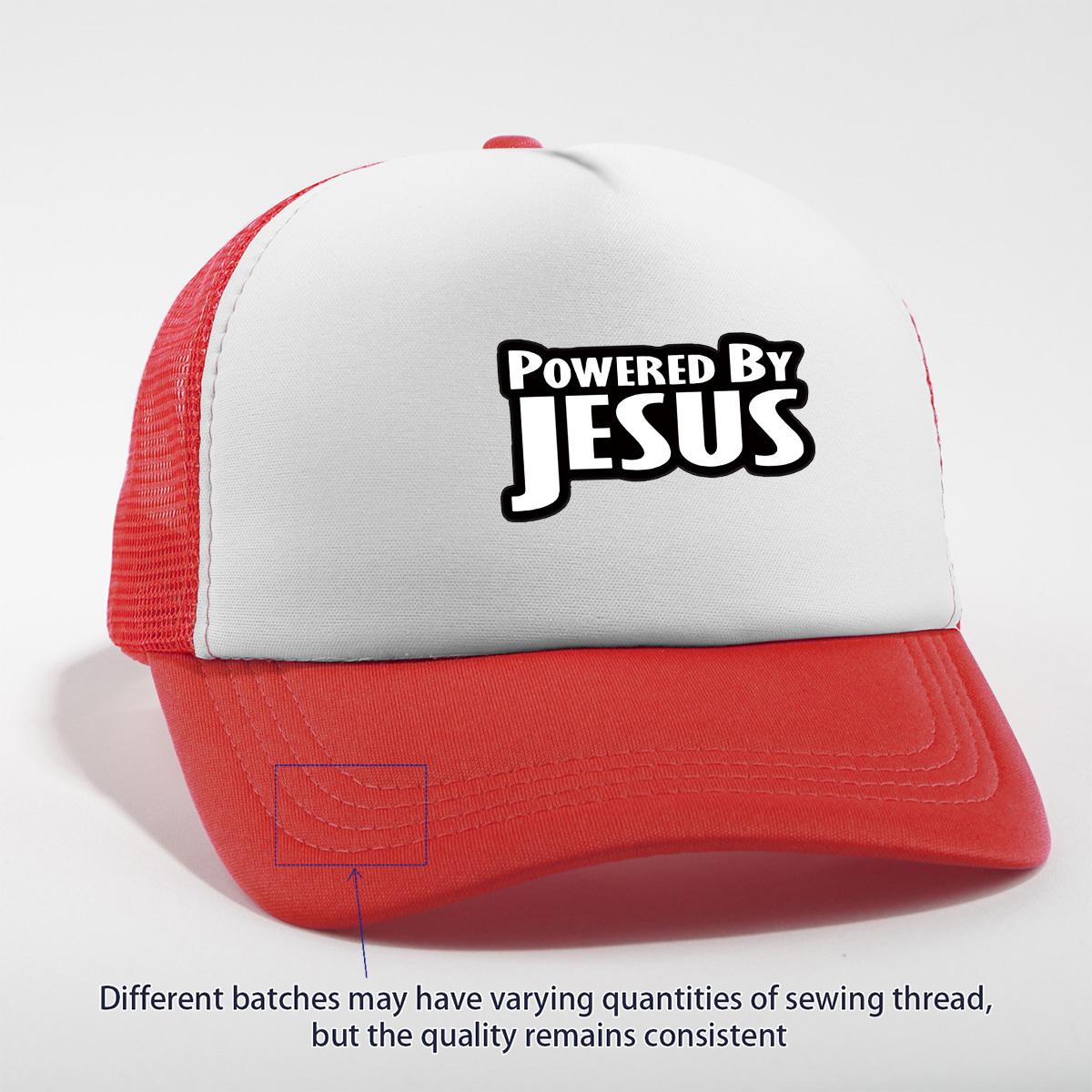 

Powered By Jesus Trucker Hat Adjustable Breathable Mesh Back Polyester Casual Cap Unisex One Size