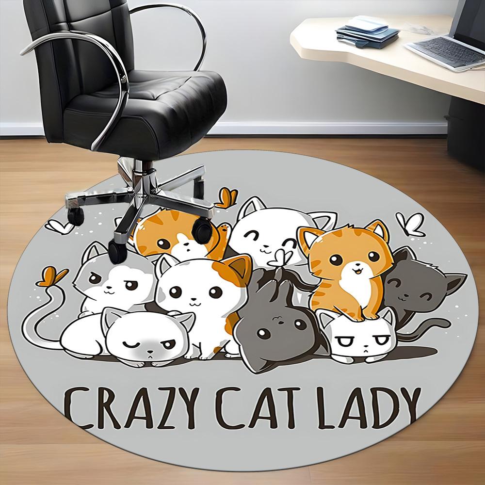 1pc Cats Crazy Office Round Area Rug, Indoor Mat Suitable For Office, Under Office Chairs Bedroom Living Room Home Decor, Room Deco