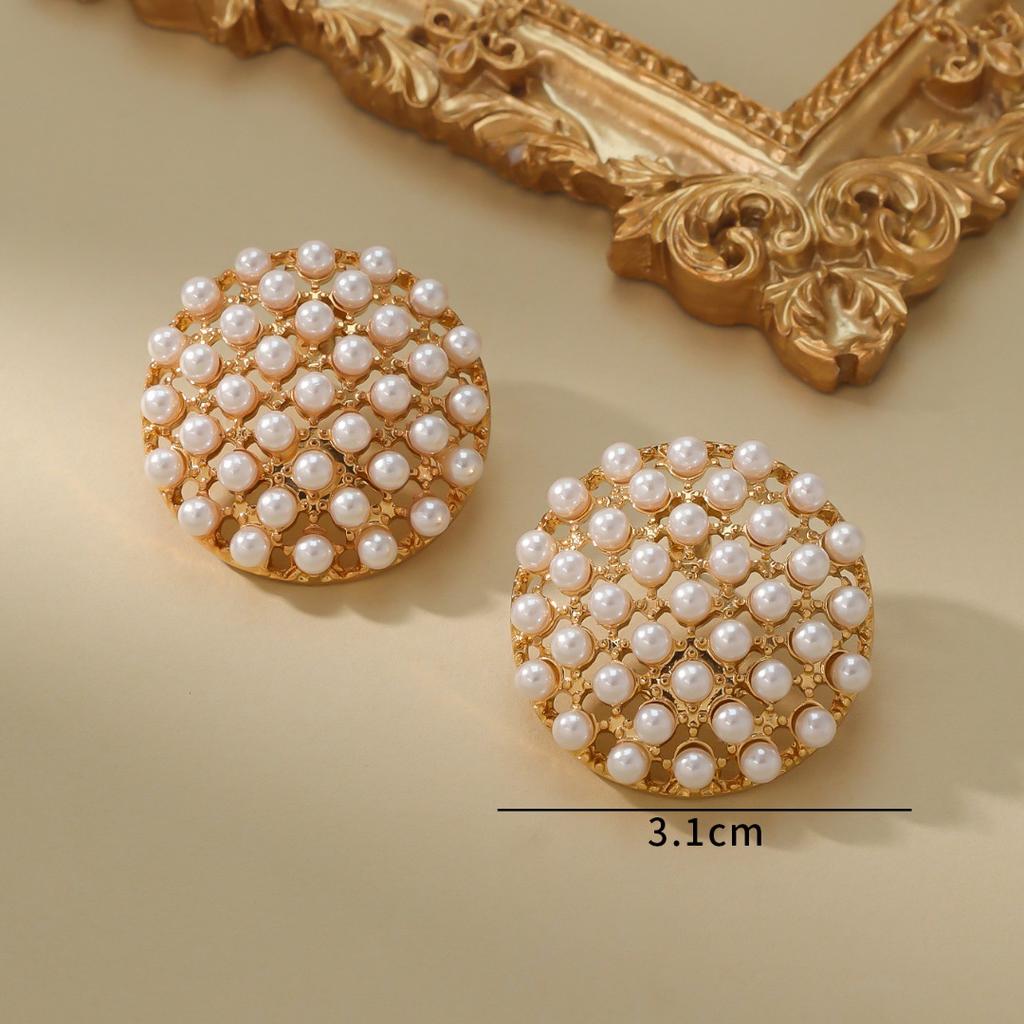 Morning Dew Flower Stamen "original Retro Handmade Full Set Pearl Round Earrings French High-end Light Luxury Matching