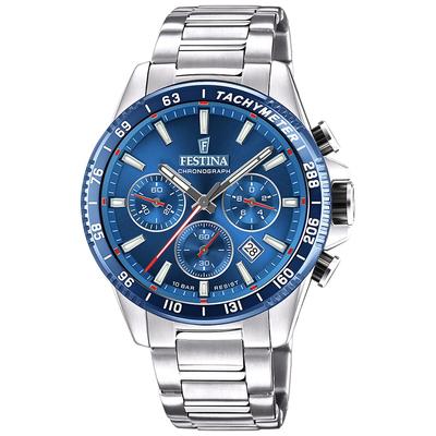 Zeitloser Chronograph Edelstahl Blaues Zifferblatt Quarz F20560-3 100M Herrenuhr