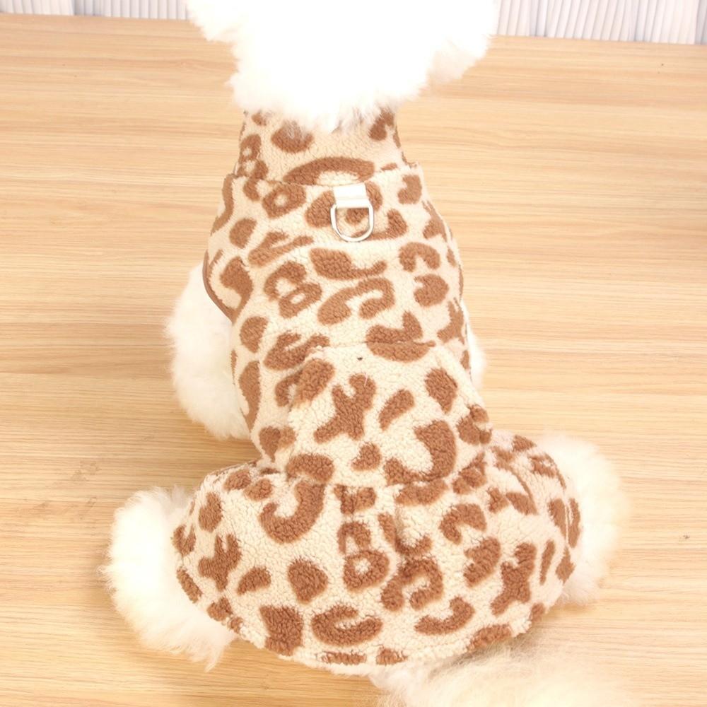 Leopard Dog Dress Coat Hoodies Puppy Skirt Chiwawa Pullover Sweatshirt Winter Fleece Sleeveless Vest Pet Clothes For Small Dogs