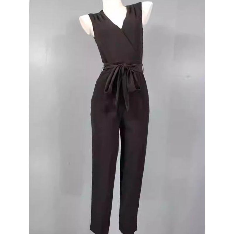 

Заказ внешней торговли H Дом 2025 Лето Новые Черные Повседневные Облегающие Брюки Комбинезон Брюки с высокой посадкой и поясом Black L