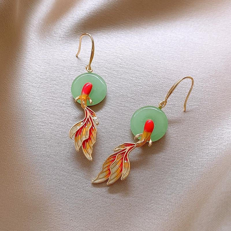 Steel Fun New China-Chic PingAn Buckle Koi Earrings Female Design Light Luxury Traditional Earrings Jewelry Accessories