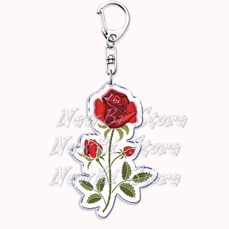 Romantic Pink Rose Flower Keychains Sunflower Red Love Keyring for Accessories Bag Key Chain Ring Jewelry Lovers Friends Gift