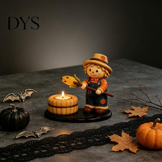 Decorative Resin Ghost Ornaments Halloween Campfire Tealight Holder, Mummy Scarecrow Cozy Home Atmosphere Accessories Candle Stand for Desk,