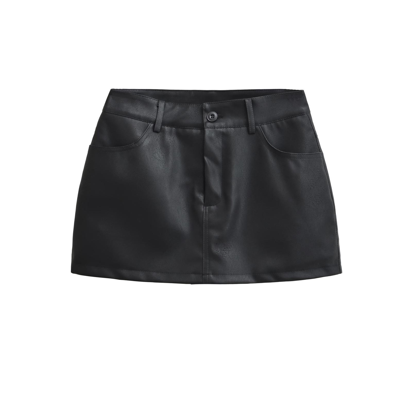Women s High-Waisted PU Leather A-Line Mini Skirt - Retro, Autumn/Winter, Spicy, Versatile, Anti-Exposure, Slimming. Small чёрный