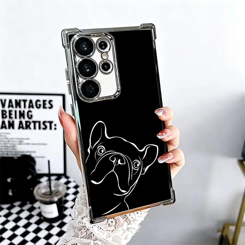 Coque de téléphone avec design Bouledogue Français Noir Placage Pour Samsung Galaxy S24 S25 FE S26 Edge S23 Ultra S22 S21 Plus S20 Anti-Chute Airab