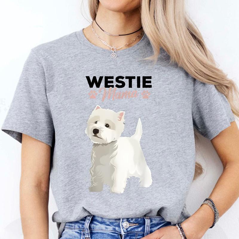 West Highland White Tshirt Terrier Mama Dog Westie Mom Women and Girls Casual Street Wear Breathable Shirts Dog Mom Clothing