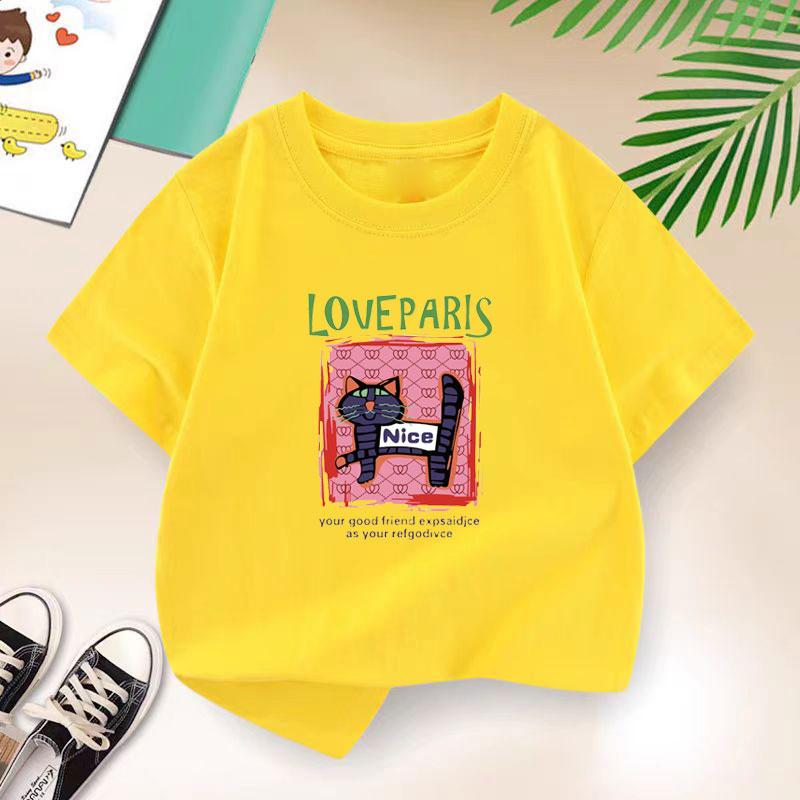 

New 2025 Summer Fashion Children s Love Paris T-shirt Boys T Shirt Girls Clothes Print Cute Cat T Shirts Cotton Kids Clothes 4T(110cm)