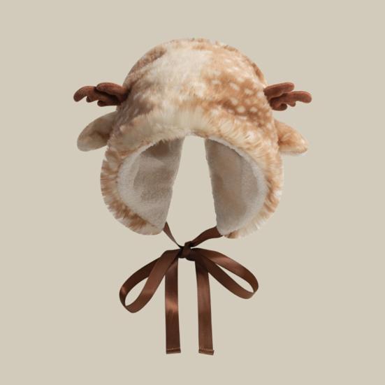 Deer Design Winter Hat Plush Ears Women Furry Animal Hat Cold Days Skiing Snowboarding Windproof Ear Protection Warm Hat