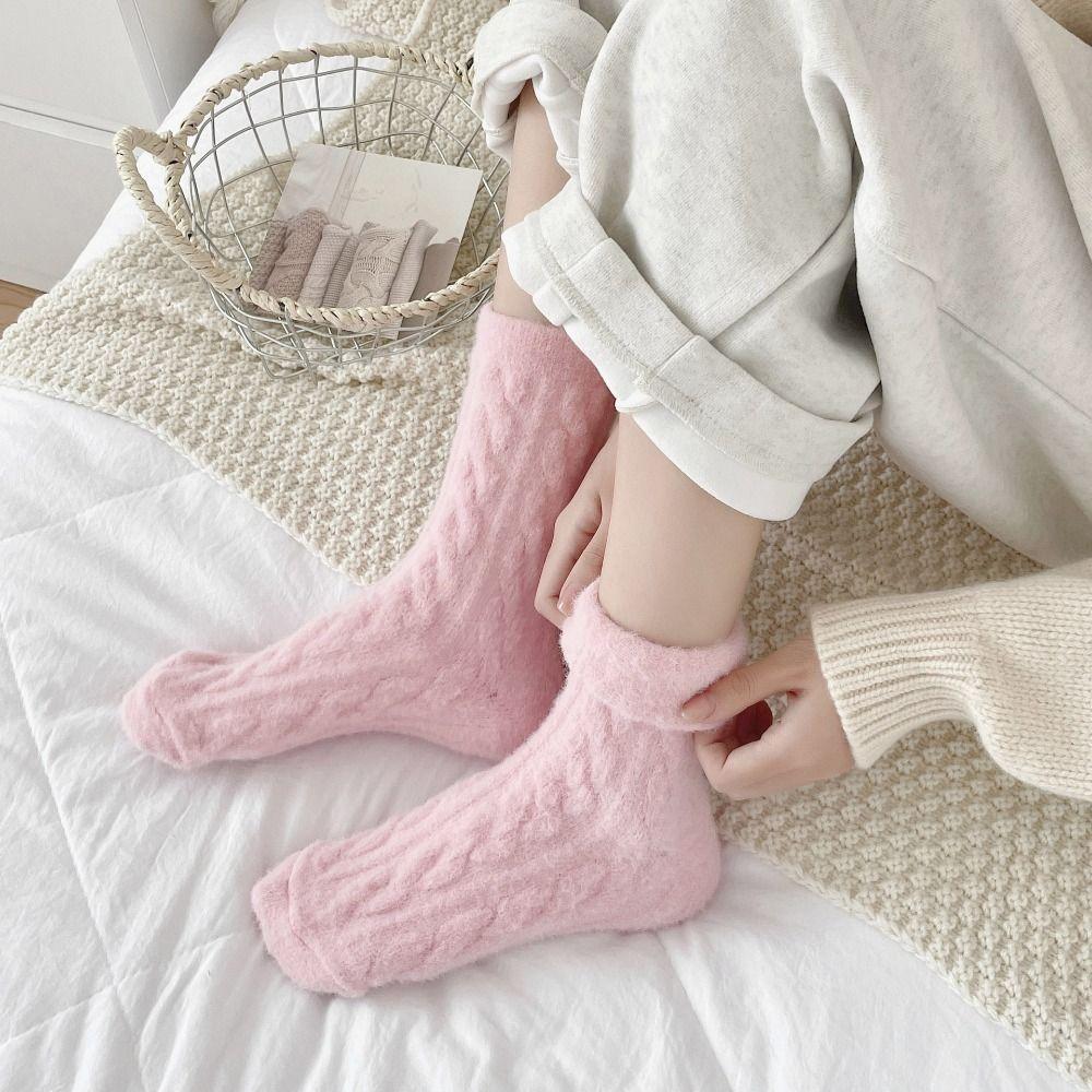 Solid Color Cotton Socks Winter Fleece Socks Sleep Socks Velvet Socks  Women