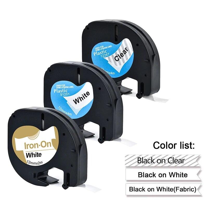 3stk 91201 91331 12267 etiketttape plast og papir kompatibel for LT-100H dymo etikettskriver 12mm dymo letratag 18769 91200