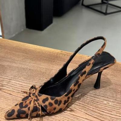 Nischen-Leopardenmuster-High Heels Französische Taschenkopf-Sandalen Feenschuhe 2025 Frühling und Sommer Schleife mit Rock Einzelne Schuhe