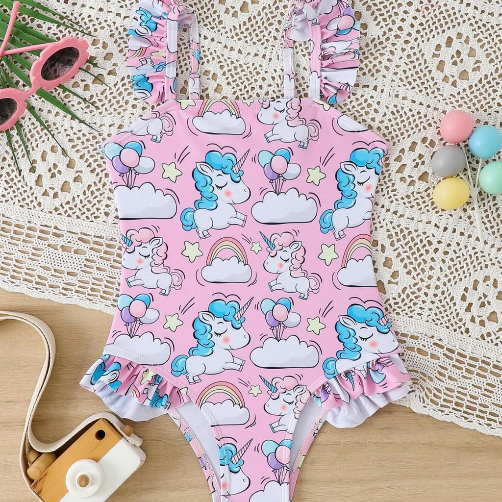 2026 European Girls' Printed One-Piece Swimsuit for Toddlers