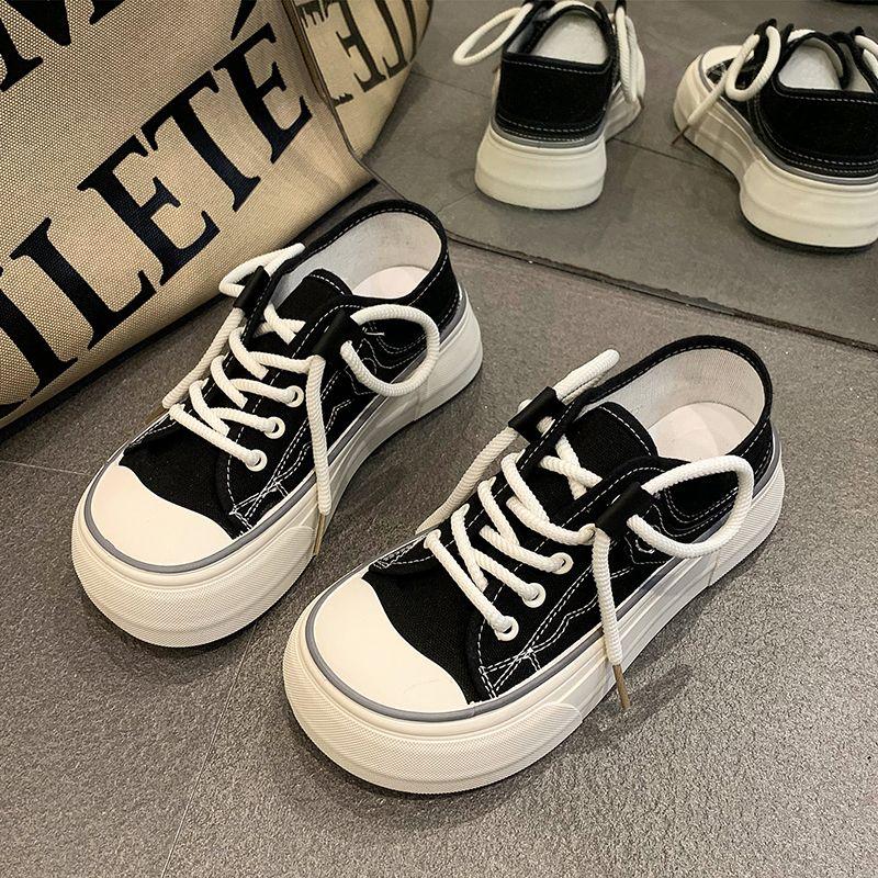 Round Toe Lace Up Woman Footwear High on Platform Canvas Shoes for Women Summer New Arrival 2025 Quality Designer Luxury Light 35 2868₽