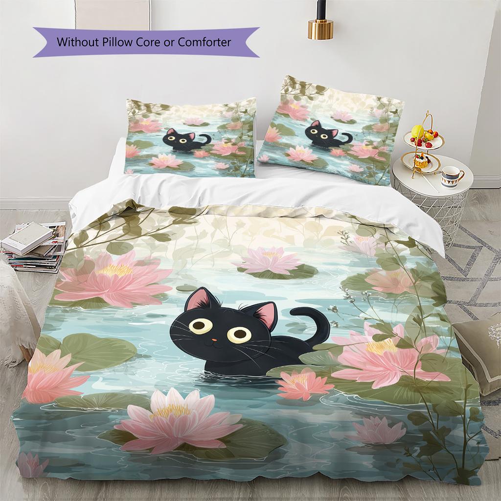 Cute Cat Pattern Bedding Quilt Set Home Decoration Gift (1 * Duvet Cover + 2 * Pillowcase Without Core)