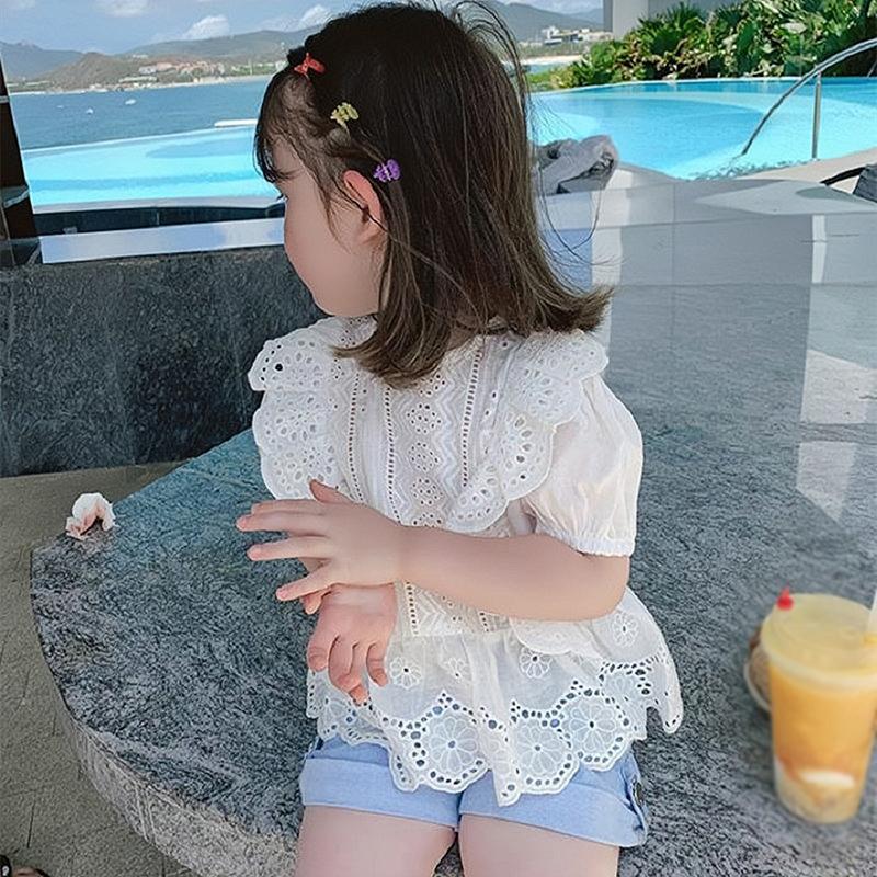 Chemise d'été pour filles, haut basique, conception à ourlet évidé