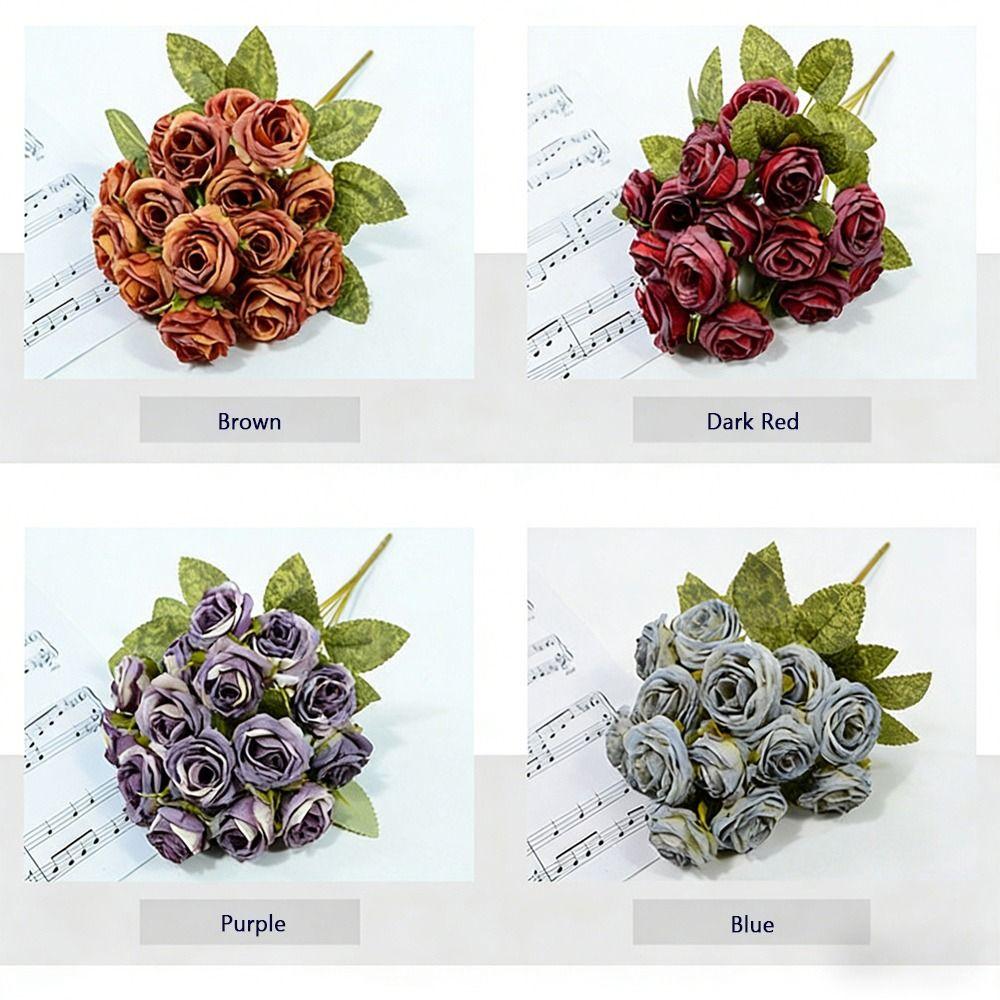 Silk Petals Rose Artificial Flowers 15 Heads Faux Flower Holding Bouquet Flower Home Decoration