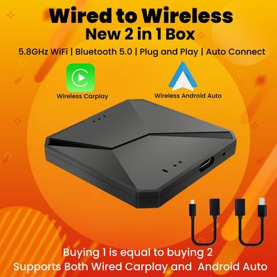 New 2 In1 Carplay & Android Auto Mini Box Wireless Carplay Adapter Wired To Wireless Carplay For USB/Type C Dongle Plug And Play