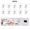 10pcs Transparent Stainless Steel Self-Adhesive Hooks Bathroom Towel Clothes Storage Sticker Hook Key Hangers Storage Holder